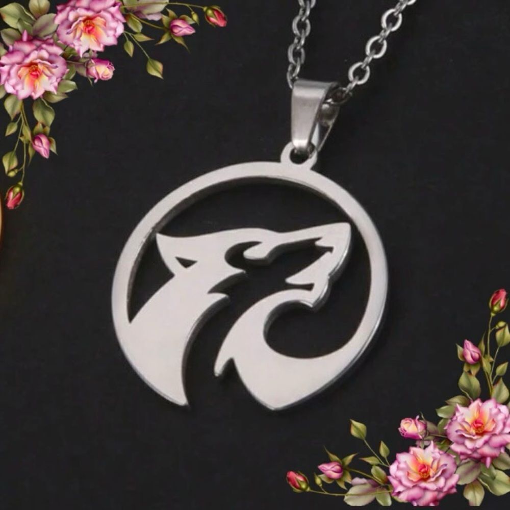 Men's‎ Stainless Steel Wolf Animal Pendant necklace with double chain